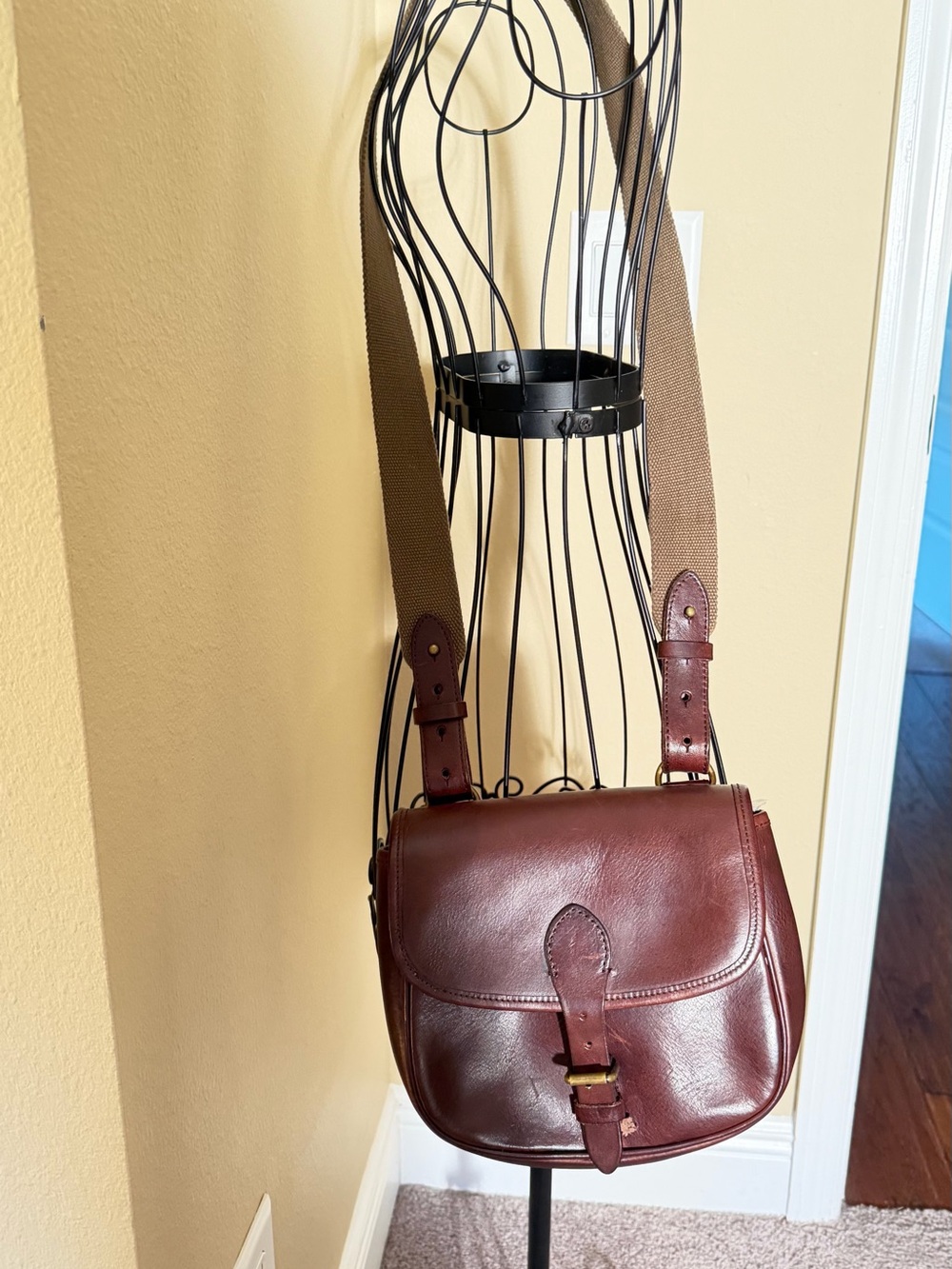 Ralph Lauren VintageToast Color  Leather Crossbody with Canvas Strap Rugby - Picture 2 of 8
